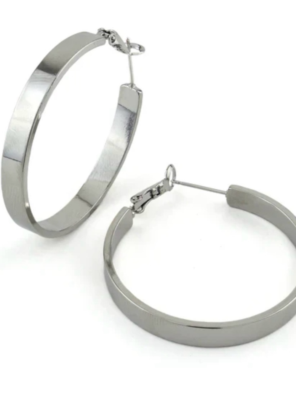 Erimish Silver Flat Wide Hoop Earrings